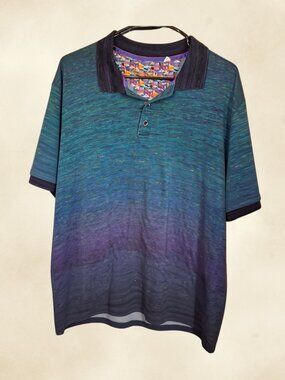 Robert Graham Polo Shirt Mens 3XL Blue Ombre Gradient Classic Fit Cotton